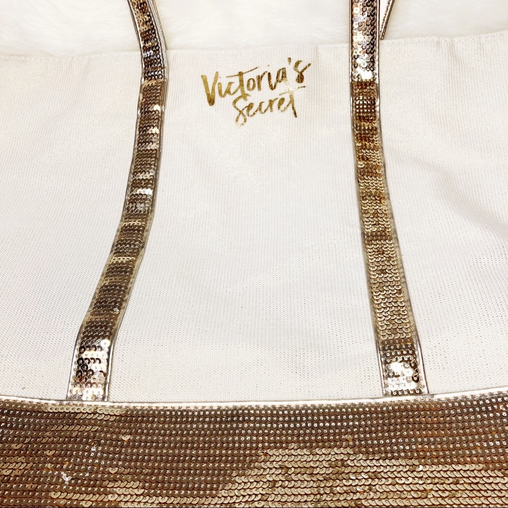 Victoria’s Secret cream Gold Sequin Large Tote NWOT - Picture 7 of 10